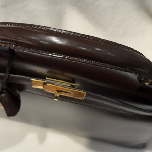 SOLD - HERMES Ebene Brown Box Calfskin Kelly 32 GHW - Picture 9 of 12
